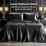 BEDELITE Satin Sheets Twin XL Size Bed Set, Luxury Soft Black Silky Sheets for Hair and Skin, Similar to Silk Bed Sheets Set 3 Pieces with 1 Deep Pocket Fitted Sheet, 1 Flat Sheet, and 1 Pillowcase BEDELITE