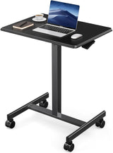 DUMOS Small Standing Desk Mobile Portable Rolling Laptop Desk on Wheels, Adjustable Height Table for Home Office, 19 Inch, Black DUMOS