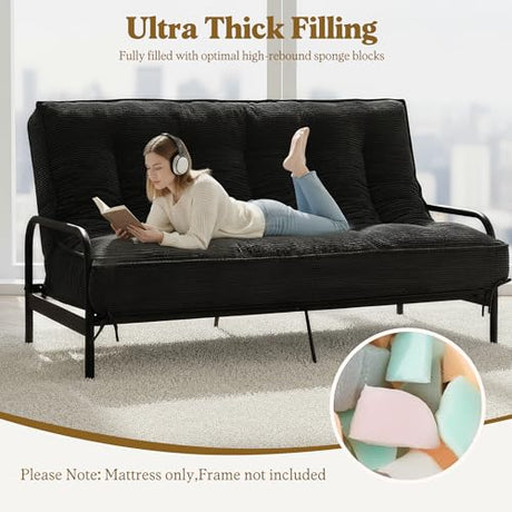NLDD 8" Futon Mattress Full Size, Ultra Thick Futons Sofa Couch Bed Sleeper Sofa Bed, Versatile Floor Futons Japanese Floor Mattress, Black (Frame Not Included) NLDD