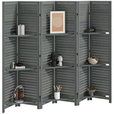 HOMCOM Room Divider, 6 Panel 67" Tall Wood Privacy Screen with 3 Display Shelves, and Folding Storage for Bedroom or Home Office, Gray HOMCOM