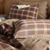 EAVD Vintage Style Brown&Blue Plaid Duvet Cover Full Soft 100% Muslin Cotton Brown Green Blue Grid Checkered Plaid Bedding Set with 2 Pillowcases Reversible Gingham Duvet Cover with Zipper EAVD