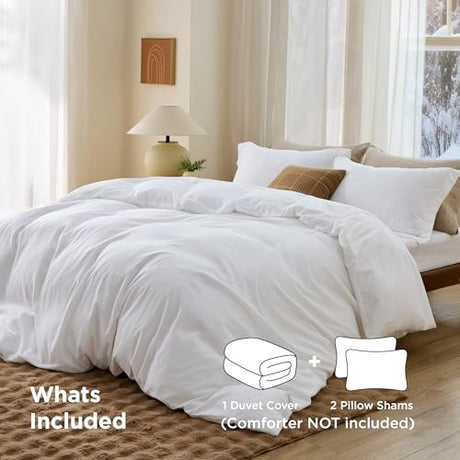 Bedsure Duvet Cover Full Size - Soft Double Brushed Bedding Set for Kids & Adults, Zipper Closure, 3 Pieces, Includes 1 Duvet Cover (80"x90") & 2 Pillow Shams, NO Comforter, White Bedsure