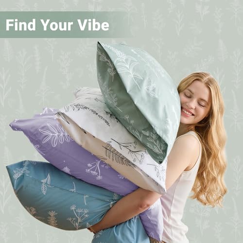 MUXHOMO Duvet Cover Full Size, Reversible Floral Green Duvet Cover Set with Zipper Closure, 3 Pieces Botanical Patterns Soft Microfiber Bedding Set with 4 Ties (80"x90", 2 Pillow Cases) MUXHOMO