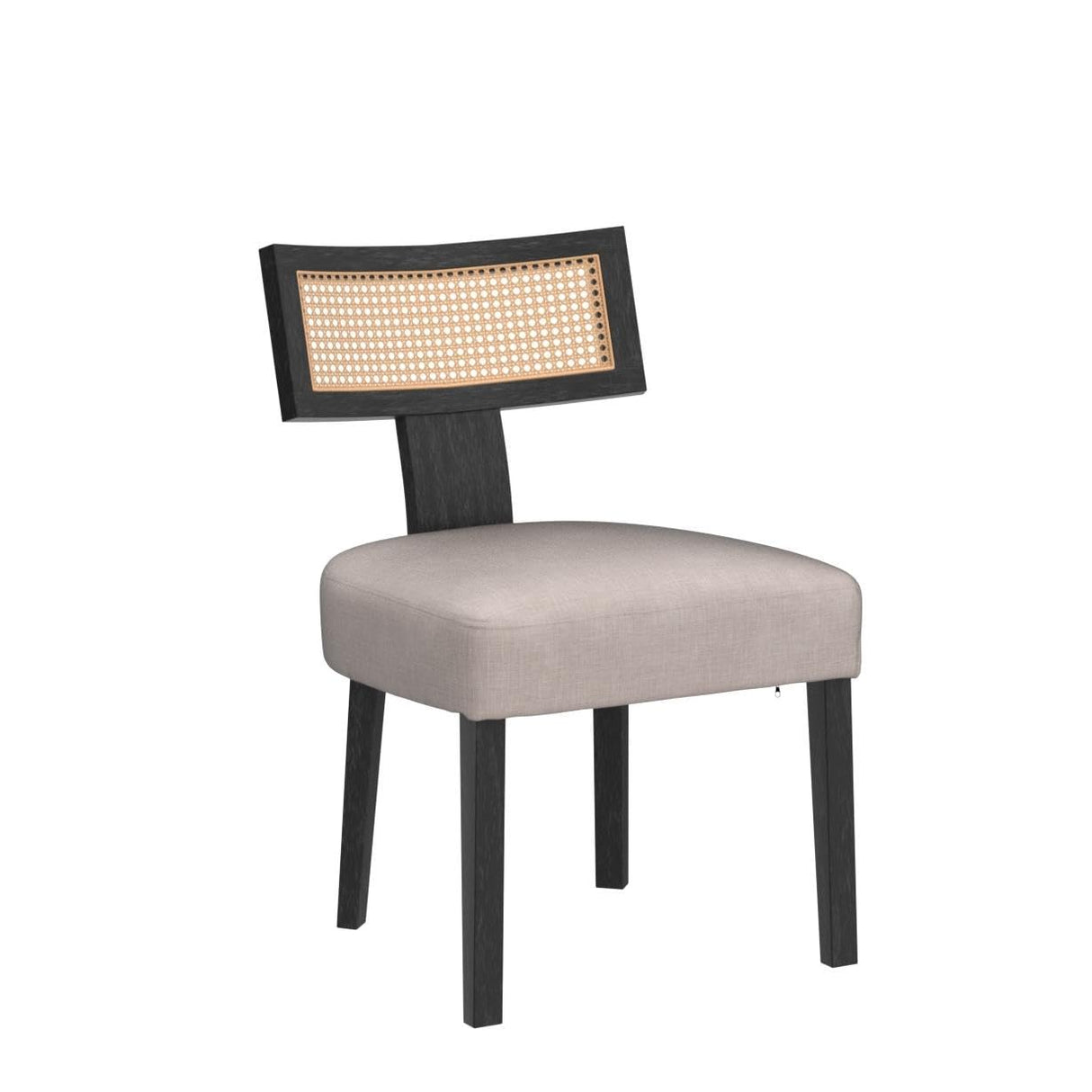 HNY Mid Century Modern Rattan Dining Chairs Set of 6, Farmhouse Linen Upholstered Accent Chair Curved Backrest Kitchen Chairs, with Black Hardwood Frame, Beige HNY