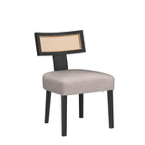 HNY Mid Century Modern Rattan Dining Chairs Set of 6, Farmhouse Linen Upholstered Accent Chair Curved Backrest Kitchen Chairs, with Black Hardwood Frame, Beige HNY