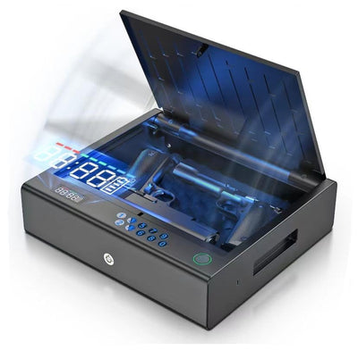 KESONS Biometric Gun Safe for Pistols, Fingerprint ≤0.1s Quick Access Handgun Safe with LCD Display/Digital Keypad, for Nightstand & Car (Matt Black)