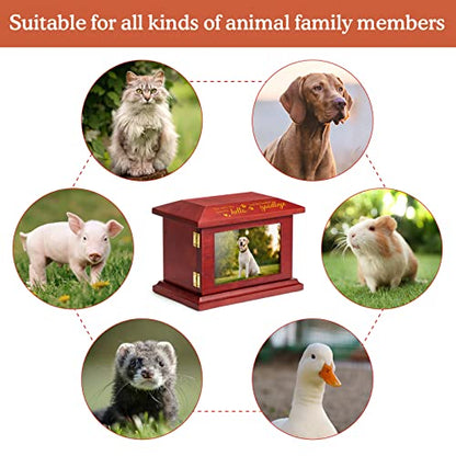 TJ. MOREE Pet Urns for Dog Ashes, Memorial Gifts for Loss of Cat, Personalized Wooden Cremation Urn with Photo Frame, Keepsake Memory Box with Black Flannel Bag for Pet up to 100 Pounds - WoodArtSupply