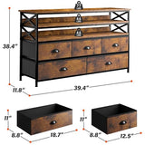 EnHomee Dresser TV Stand Entertainment Center with Fabric Drawers Media Console Table with Wood Open Shelves for 55" TV Storage Drawer Dresser for Bedroom, Living Room, Entryway, Rustic Brown EnHomee