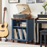 Joaxswe Record Player Stand with Vinyl Record Storage, 24" Wide Mid-Century Record Player Table Up to 200 Albums,Large Wood Turntable Stand Cabinet Dispaly Shelf for Living Room,Bedroom,Blue Joaxswe