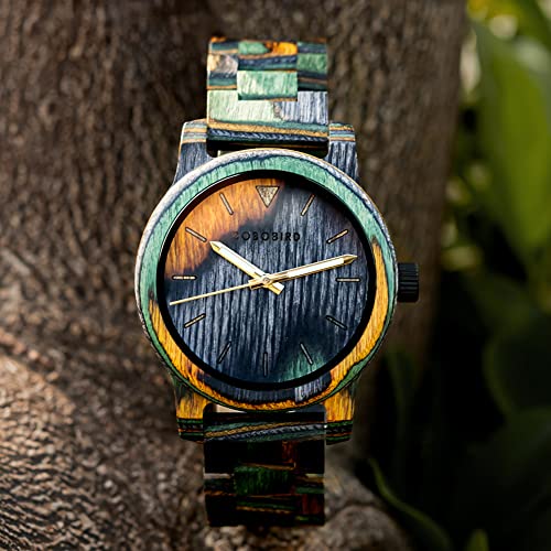 BOBO BIRD Men Wooden Watch Fashion Quartz Analog Wristwatch Colorful Handmade Wooden Watches for Men (Green-Wood) BOBO BIRD