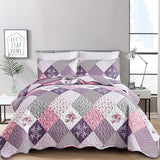 Dinjoy Purple Quilt Set Queen Size, Reversible Floral Plaid Patchwork Pattern Bedding Set Soft Microfiber Lightweight Bedspread Coverlet 3 Piece Spring Summer Use (90x90 inches) Dinjoy