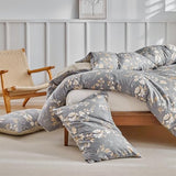 Lekesky Queen Duvet Cover Set, Gold Floral Duvet Cover Queen Size, 3 Pieces Grey Bedding Sets with Zipper, Ultra Soft Microfiber Reversible Queen Size Comforter Cover with 2 Pillowcases 20"x26" Lekesky