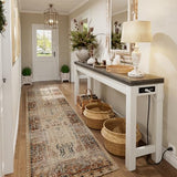 Cyclysio 63" Console Tables for Entryway, Long Console Tables for Living Room, Behind Couch Table, Sturdy Wood Support Farmhouse Entryway Table with 3AC+2USB Charging‌ Station, Oak Grey Cyclysio