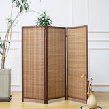 Furnnylane 3 Panel Short Room Divider Screen,Brown Freestanding Partition,Small Bamboo Panel Divider for Room Seperation,3.95 FT Tall Furnnylane