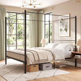 Giantex King Size Metal Canopy Bed Frame, Modern Platform Bed Frame with 4 Poster & Headboard, Mattress Foundation with Sturdy Metal Slat Support, No Box Spring Needed, Easy Assembly, Black
