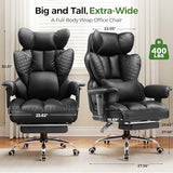 GTPOFFICE Big and Tall Office Chair 400LBS Wide Seat Computer Gaming Chair with Footrest & Comfy Lumbar Support, Leather High Back Executive Chair with Ergonomic Pressure Relief Seat Cushion, Black GTPOFFICE