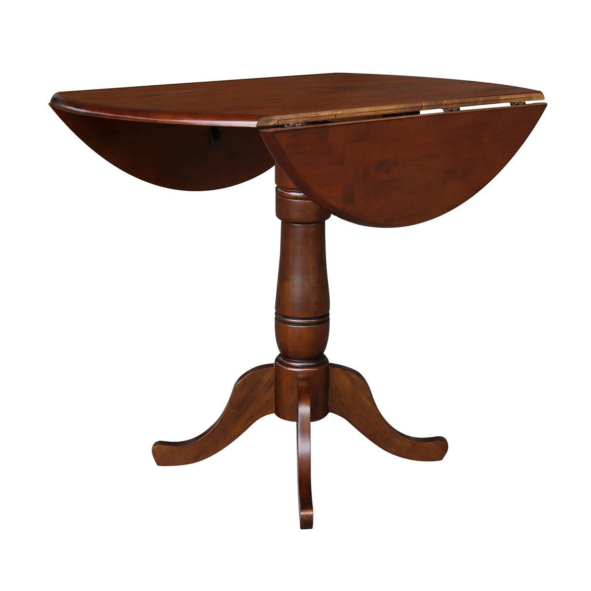 IC International Concepts International Concepts Round Hardwood Dual Drop Leaf Pedestal Espresso Dining Table IC International Concepts