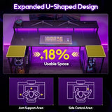 ODK 48 Inch Gaming Desk with LED Lights and Power Outlet, U-Shaped Computer Desk with Monitor Stand and Storage Shelves, PC Gamer Table for Home Office, Carbon Fiber Black ODK