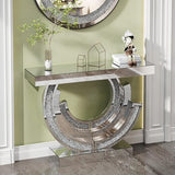 42.9"W x 31.5"H Mirrored Entryway Console Table with C-Shaped, Silver Crushed Diamond Hallway Table, Modern Handcraft Glass Couch Table Behind Sofa, Foyer Table for Living Room, Entrance and Corridor Neftis