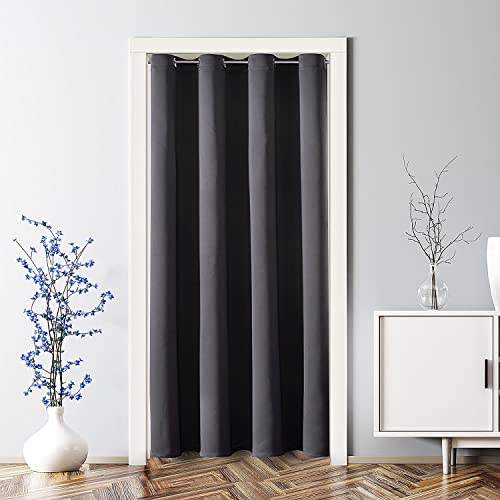 ChrisDowa Blackout Door Curtains for Doorway Privacy, Grommet Closet Curtains for Bedroom Closet Door, Thermal Insulated Temporary Doorway Cover Room Divider Drapes (1 Panel, Dark Grey, 34 x 80 Inch) ChrisDowa