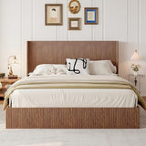 MoproBeti Lift Up Storage Bed King, Mid Century Hydraulic Lift King Storage Bed with Raised Wingback Headboard, Space Saving Storage, Heavy Duty Steel & Wood Slats,No Box Spring Needed,Natural MoproBeti