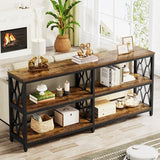 LITTLE TREE Console Table with Storage Shelves, 70.9" Industrial 3-Tier Sofa Table for Living Room, Long Foyer Table Entryway Table for Hallway, Front Door, Entrance, Rustic Brown & Black LITTLE TREE