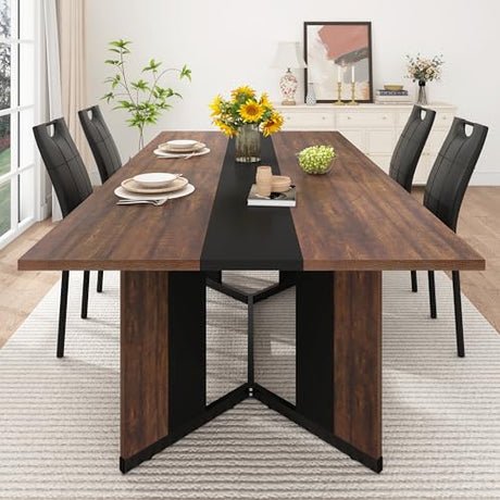 chartustriable 7PCS Dining Table Set for 4 5 6 People, 71" Large Long Wooden Kitchen Table with 6 Chairs (Brown, 71IN Table+6 PCS Chairs) chartustriable