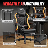 EXRACING Gaming Chair with Footrest Ergonomic High-Back PU Leather Computer Chair with RGB LED Lights Linkage Armrests Lumbar Support and Headrest 150°Reclining Diamond Quilted Office Chair for Adults EXRACING