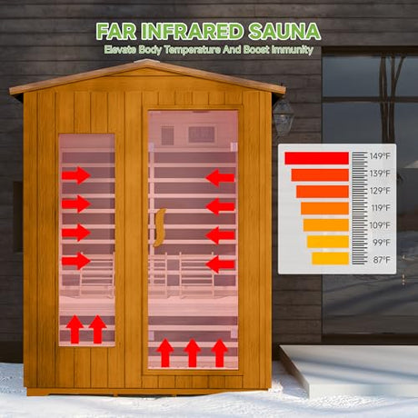 springspa Outdoor Infrared Sauna 3 Person for Home, 15amp Low EMF Far Infrared Spruce Wooden Sauna with Bluetooth,LCD Panel springspa