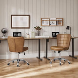 Yaheetech Armless Desk Chair Modern Tufted Office Chair Faux Leather Upholstered Computer Chair with Adjustable Seat Height and Rolling Wheels for Home/Office, Retro Brown Yaheetech