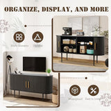 UTOASIS Fluted Buffet Cabinet, 55" Sideboard Tambour Buffer Cabient wtih Storage, Sliding Door, Mid Century Modern Console Table with Adjustable Shelf, Modern Accent Cabinet for Kitchen (Black) UTOASIS