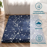 MAXYOYO Mattress Cover for Traditional Japanese Futon Mattress, Futon Floor Mats Cover with Zipper, Super Soft and Machine Washable, Navy Floral, Queen MAXYOYO