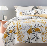 SLEEPBELLA Comforter King Size, 600 Thread Count Cotton Grey Branch with Yellow Flower & Grey Leaves Pattern Orange Reversible Comforter Set,Down Alternative Bedding Set 3Pcs(King, Yellow Botanical) SLEEPBELLA