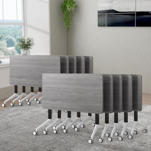 ZanyCajole Conference Room Table, Folding Conference Table with Silent Wheels, Modular Flip Top Mobile Training Tables for Office, Training Room, Meeting Rooms, School, 2-16 Person (10, Grey, 70.8in) ZanyCajole