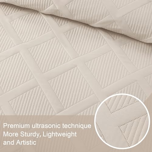 Exclusivo Mezcla King Quilt Set- Brich Beige Quilts Bedding Set with 2 Pillow Shams, Modern King Bedspread with Striped Pattern, Soft Lightweight Bedspreads Coverlets for All Seasons Exclusivo Mezcla