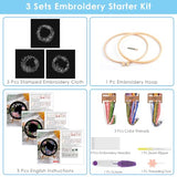 ERKOON 3 Sets Embroidery Kit, Floral Cross Stitch Set for Include Embroidery Cloth Hoops Threads for Craft Lover Hand Stitch (Garlands)