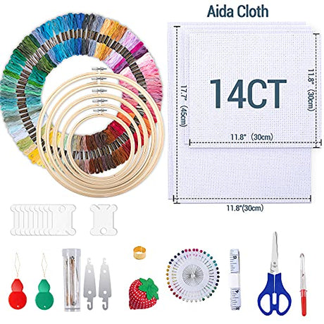 LoDrid Embroidery Kit, Embroidery Project Bag with Embroidery Kit, Portable Craft Carry Case with Starter Kit, Embroidery Supplies Storage Bag and Cross Stitch Kits for Beginner, Adults, Purple LoDrid