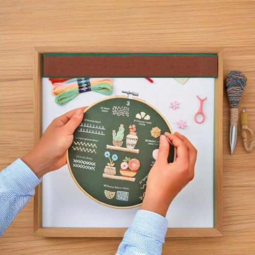 TIANLIN 4 Pack Embroidery Kit for Beginners,Adults DIY Starter Kit,Cross Stitching Kits with Flower Stamped Patterns,Hoop,Tools,Colorful Threads with Needles,Hand Craft Lover Gift