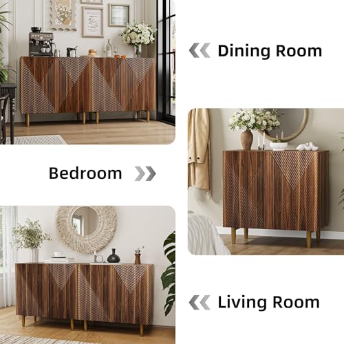 BREEZEHEAT Sideboard Buffet Cabinet with Storage, Fluted Accent Cabinet with 6 Doors, Mid Century Modern Console Table with Adjustable Shelves, Stylish Credenzas for Living Room or Entryway, Walnut BREEZEHEAT