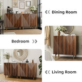 BREEZEHEAT Sideboard Buffet Cabinet with Storage, Fluted Accent Cabinet with 6 Doors, Mid Century Modern Console Table with Adjustable Shelves, Stylish Credenzas for Living Room or Entryway, Walnut BREEZEHEAT