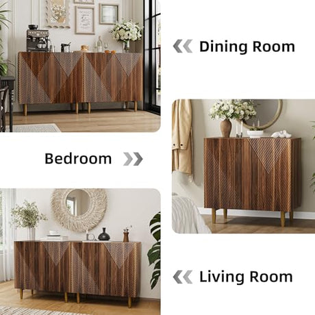 BREEZEHEAT Sideboard Buffet Cabinet with Storage, Fluted Accent Cabinet with 6 Doors, Mid Century Modern Console Table with Adjustable Shelves, Stylish Credenzas for Living Room or Entryway, Walnut BREEZEHEAT