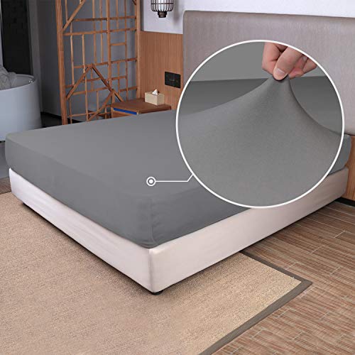 Twin Size Fitted Sheet Only - 4-Way Stretch Knit, Snug Fit, Wrinkle Free & Stay in Place, No More Slipping Off for Mattress, Soft & Comfortable - Light Gray, Twin N&Y HOME