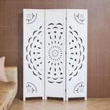66.9Inch Wooden Room Partition - 3 Panels Boho-Styled Space Room Divider for Home/Office, Headboard & Yoga/Photo/Video Call Backdrop (White) Svimi