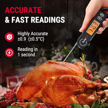TempPro TP19H Waterproof Digital Meat Thermometer with Ambidextrous Backlit and Motion Sensing Cooking Food Thermometer for BBQ Grill Smoker Oil Fry Candy Thermometer (Previously ThermoPro) TempPro