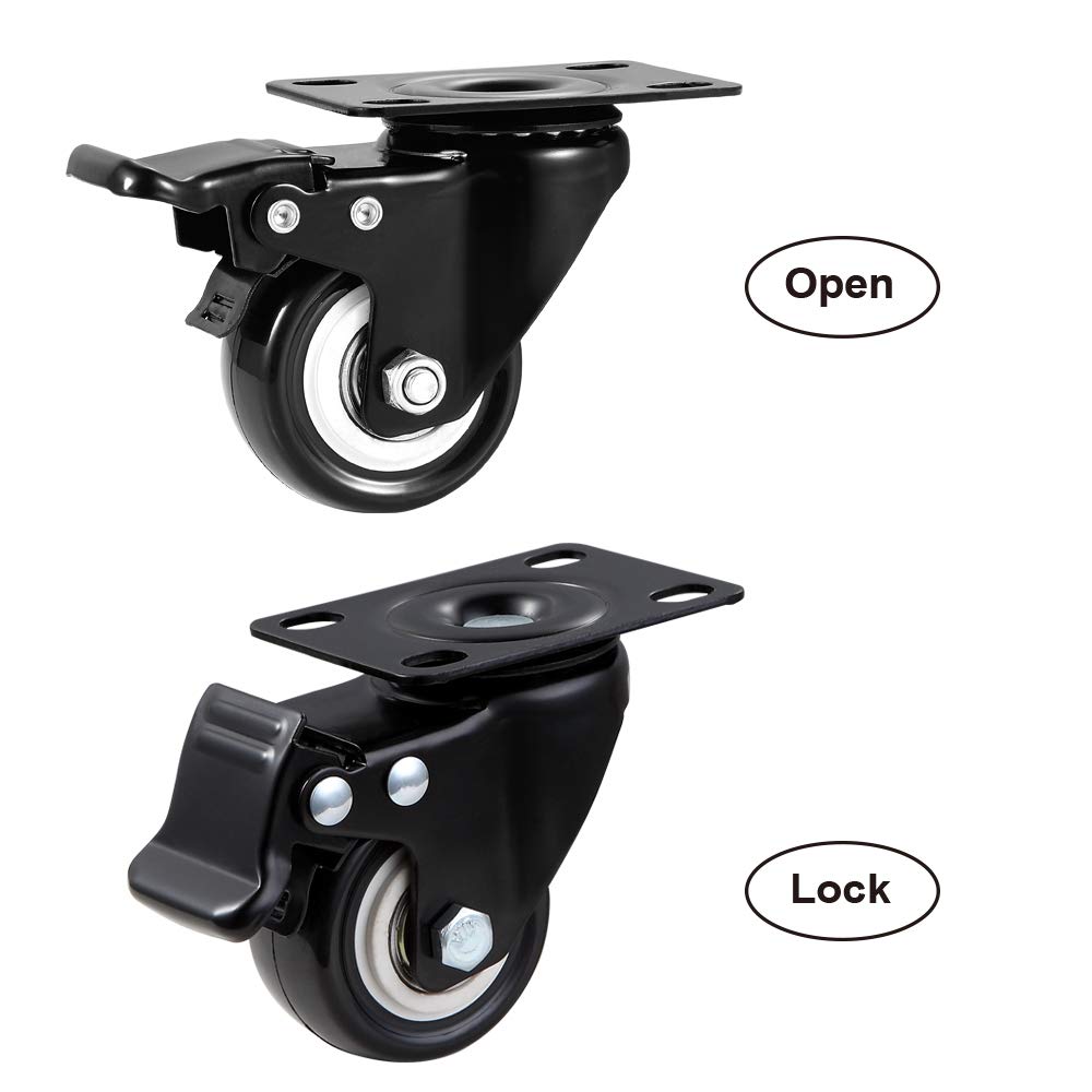 ASHGOOB 2" Caster Wheels Set of 8, Heavy Duty Casters with Brake, No Noise Locking Casters with Polyurethane (PU) Wheels, Swivel Plate Castors Pack of 8 ASHGOOB