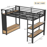 Bellemave Full Size loft Bed with Wardrobe and Storage Shelves and Pegboard Drawers, Metal Full Loft Bed Frame for Adults, Kids, Teens, Black Bellemave
