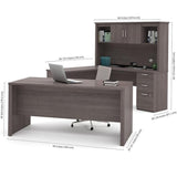 Atlin Designs Modern Wood U Shape Computer Desk with Hutch in Bark Gray Atlin Designs