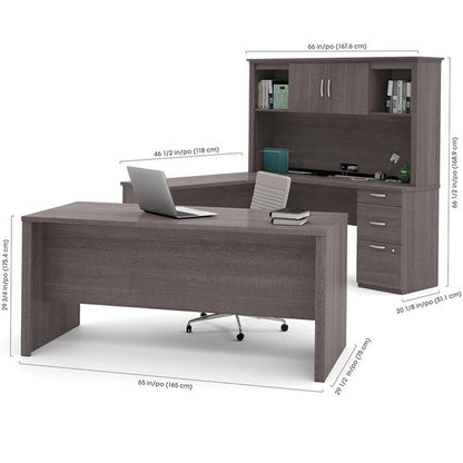 Atlin Designs Modern Wood U Shape Computer Desk with Hutch in Bark Gray