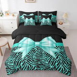 Feelyou Teal Bowknot 7 Piece Bedding Set Queen Size Glitter Print Comforter Set with Sheets for Kids Girls Adult Cute Bowknot Bed in a Bag Black Silver Bed Set Feelyou