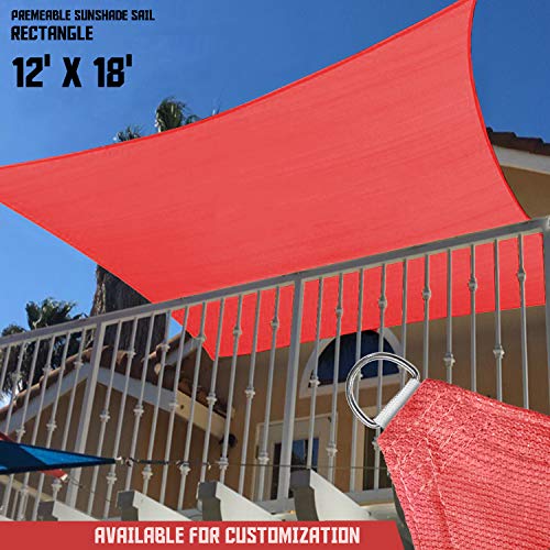 TANG Sunshades Depot 12' x 18' U-V Block Sun Shade Sail Perfect for Outdoor Patio Garden Pergola Gazebo Canopy Deck Playground Preschool Heavy Duty TANG